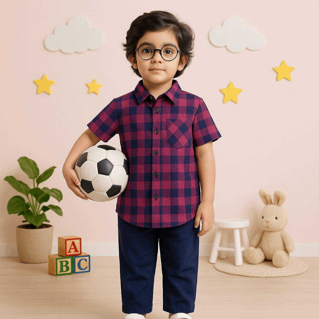 Boys Check Summer Shirt – Soft Cotton, Half Sleeves (1–12 Years) | Breathable Daily Wear | lilcubs.pk