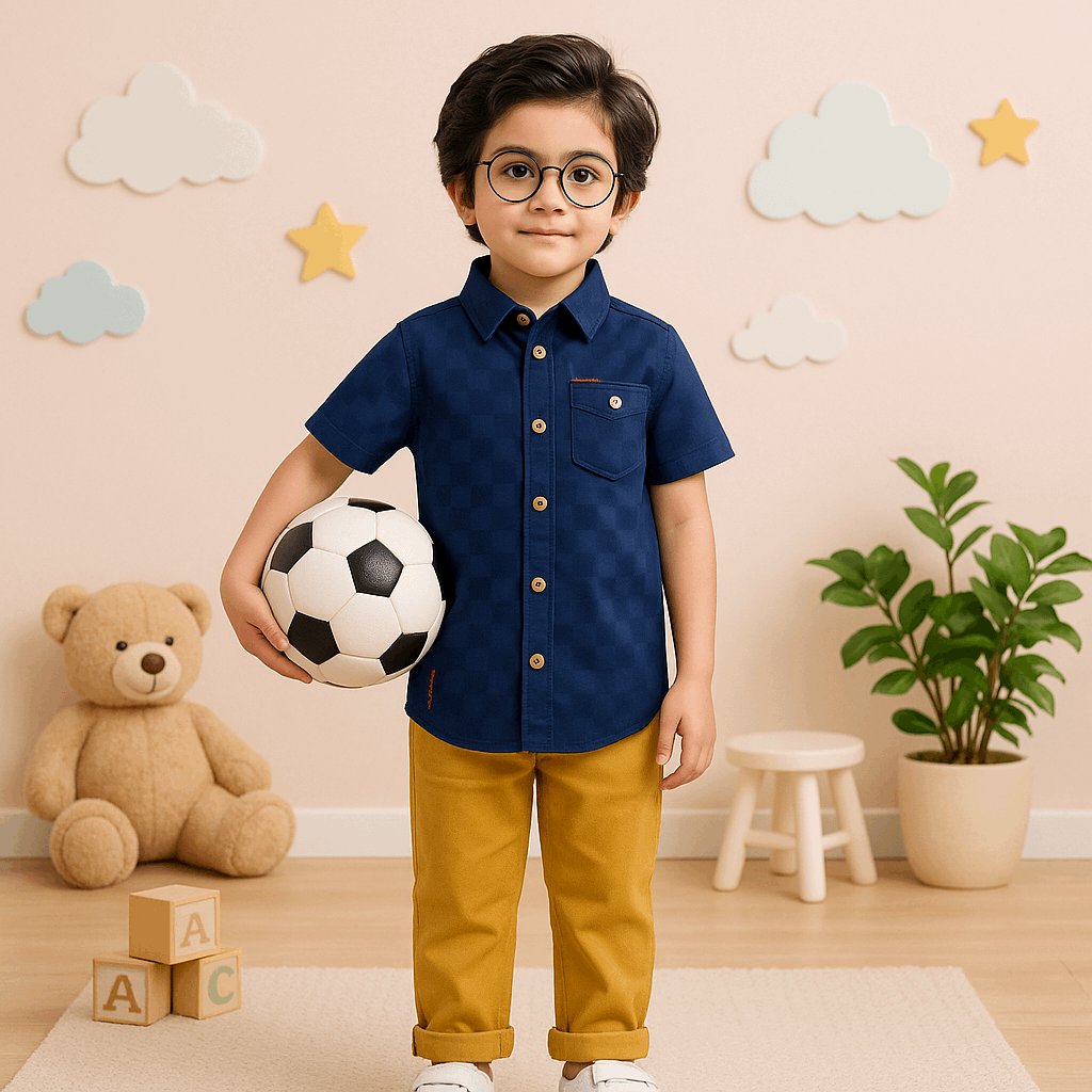 Boys Classic Navy Cotton Shirt – Half Sleeves (1–6Years) | Smart Casual & Formal Look | lilcubs.pk