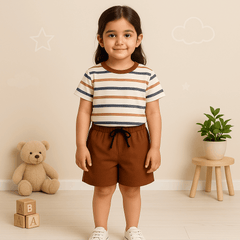 Boys Brown Striped Summer Coord Set – Cotton T-Shirt & Shorts