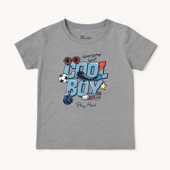 Boys Grey Graphic T-Shirt – “Cool Bay” Printed, Imported Cotton, Half Sleeves (1–6 Years) | Comfy & Trendy Tee | lilcubs.pk