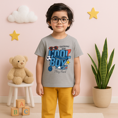 Boys Grey Graphic T-Shirt – “Cool Bay” Printed, Imported Cotton, Half Sleeves (1–6 Years) | Comfy & Trendy Tee | lilcubs.pk