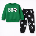 Green Football Print Kids Fleece Tracksuit – Sweatshirt & Printed Jogger Set (1–12 Years) - Lil' Cubs