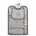 Lil Cubs 11 piece newborn prince starter set in dark grey color arranged as complete laydown showing soft cotton baby clothing Pakistan set for newborns
