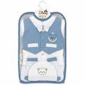 Lil Cubs 11 piece newborn teddy gift set in light blue packaging front view showing soft cotton baby clothing Pakistan newborn set with teddy print design