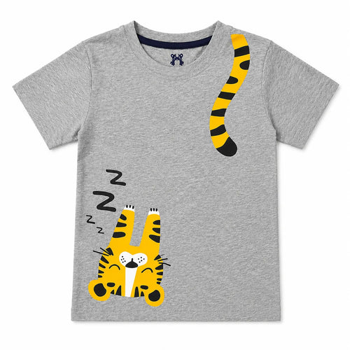LilCubs grey and black little tiger 2 piece summer coord set for kids with jersey cotton t-shirt and shorts