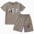 LilCubs grey skin cartoon letter 2 piece summer coord set for kids with jersey cotton t-shirt and side pocket shorts