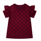 LilCubs red Hugo print 2 piece summer coord set for kids with jersey cotton puffy sleeves top and side pocket trousers