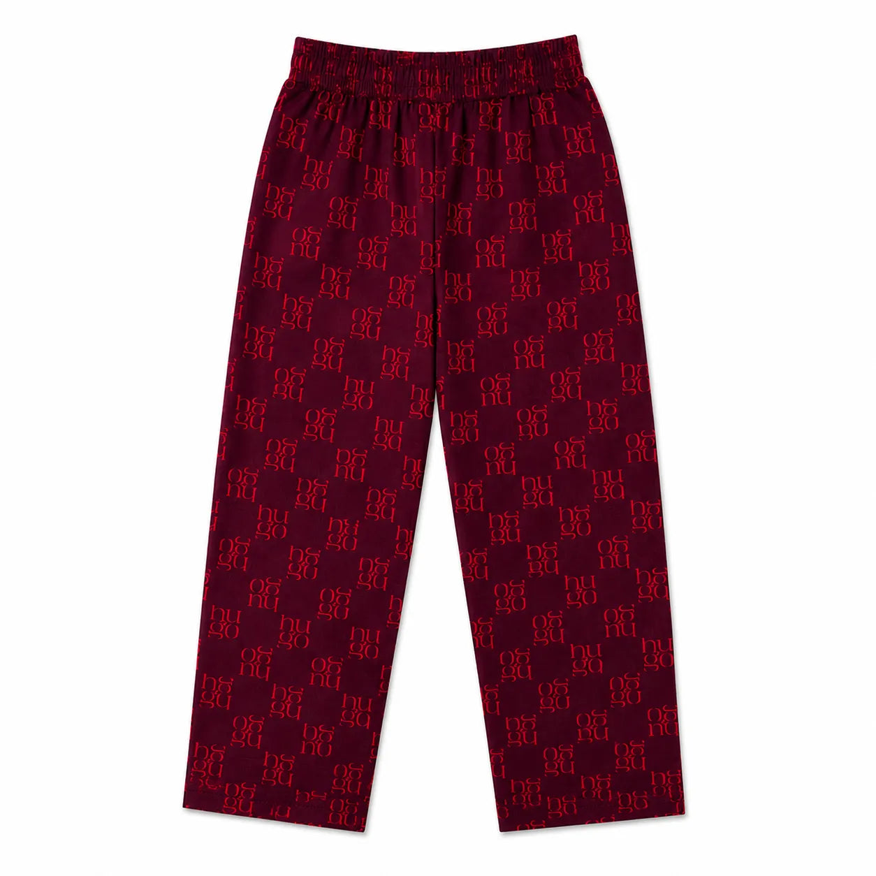 LilCubs red Hugo print 2 piece summer coord set for kids with jersey cotton puffy sleeves top and side pocket trousers