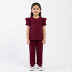 LilCubs red Hugo print 2 piece summer coord set for kids with jersey cotton puffy sleeves top and side pocket trousers