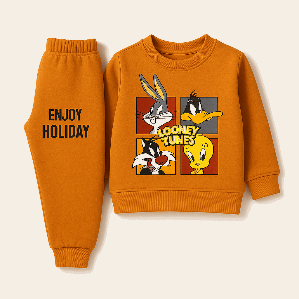 Kids Looney Tunes Orange Tracksuit – Cartoon Sweatshirt & Jogger Set