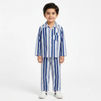 Blue and white striped cotton summer night suit for kids by Lil Cubs