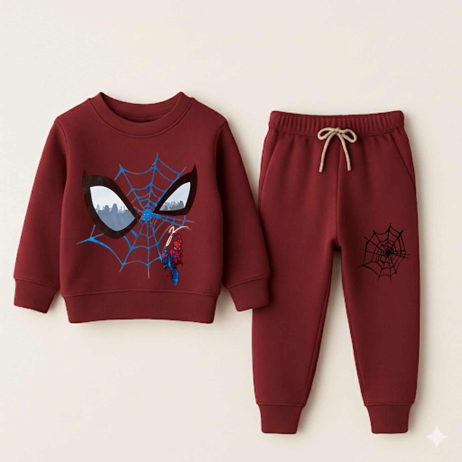 Maroon Spider Hero Kids Sweatshirt & Jogger Set – Boys Winter Wear (1–12 Years)