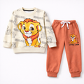 Kids' Lil' Cubs fleece tracksuit with cream sweatshirt and rust joggers, comfortable boys' tracksuit for ages 1 to 12 years.