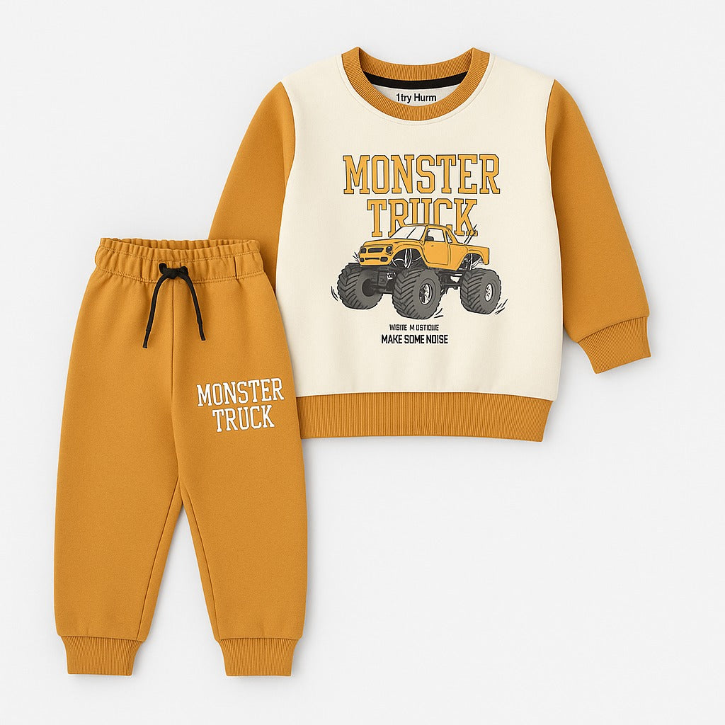 Winter Fleece Monster Truck Outfit – Boys 2-Piece Tracksuit (1-12 Years)