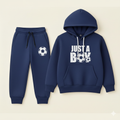 Navy blue boys' basketball hoodie and fleece tracksuit by Lil' Cubs, suitable for ages 1-12, featuring sporty winter athletic wear.