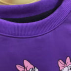 Girls Purple Fleece Tracksuit with Cartoon Print – Cozy Winter Sweatshirt & Jogger Set (1–12 Years)