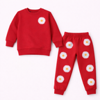 Red Daisy Bloom Kids Cozy Fleece Sweatshirt & Jogger Set for Girls (2–12 Years)