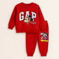 Red GAP Mickey Cartoon Tracksuit for Kids – Winter Fleece Sweatshirt & Pants Set, Size 1-12 Years