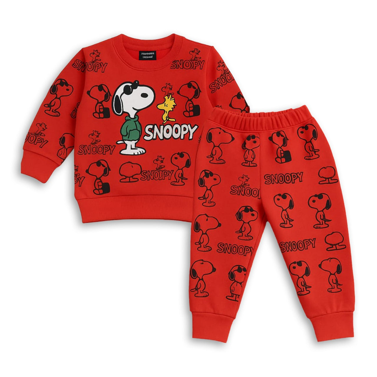 Red Snoopy Kids Tracksuit – Premium Fleece Winter Wear (1–12 Years)