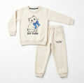 Girls beige kitty fleece tracksuit with cozy sweatshirt and joggers set from Lil' Cubs, perfect for winter wear.