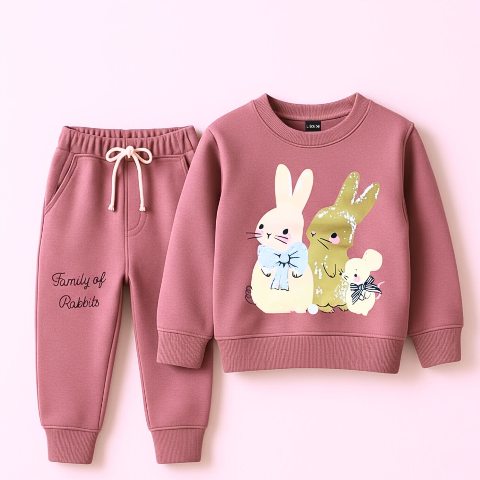 Peach Rabbit Family Fleece Tracksuit – Sweatshirt & Jogger Set (1–12 Years)