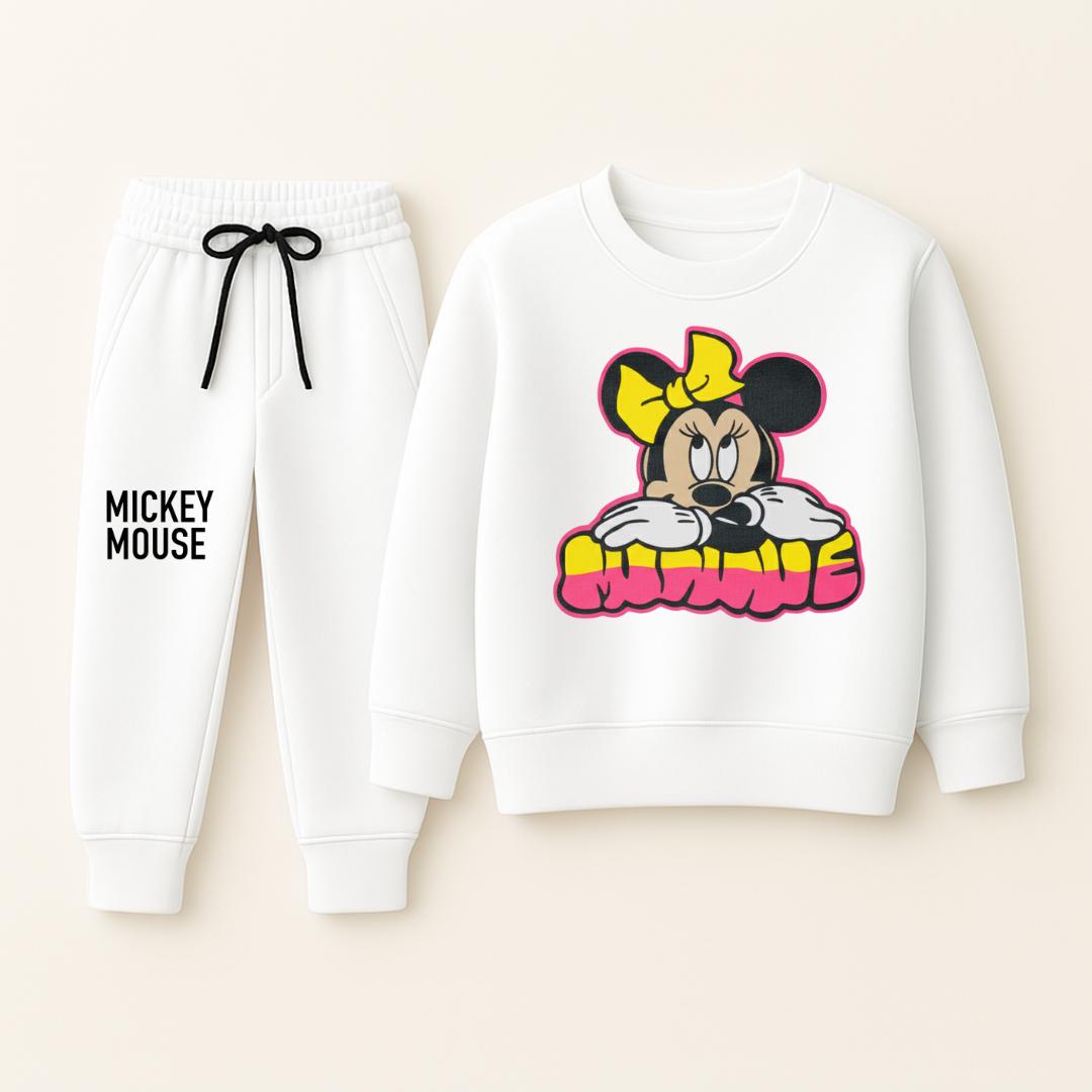 White Fleece Tracksuit with Playful Cartoon Print | Age 1-8