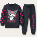 Lil' Cubs Cozy Kuromi fleece trouser set for little trendsetters, soft pink fleece with cute Kuromi character design.
