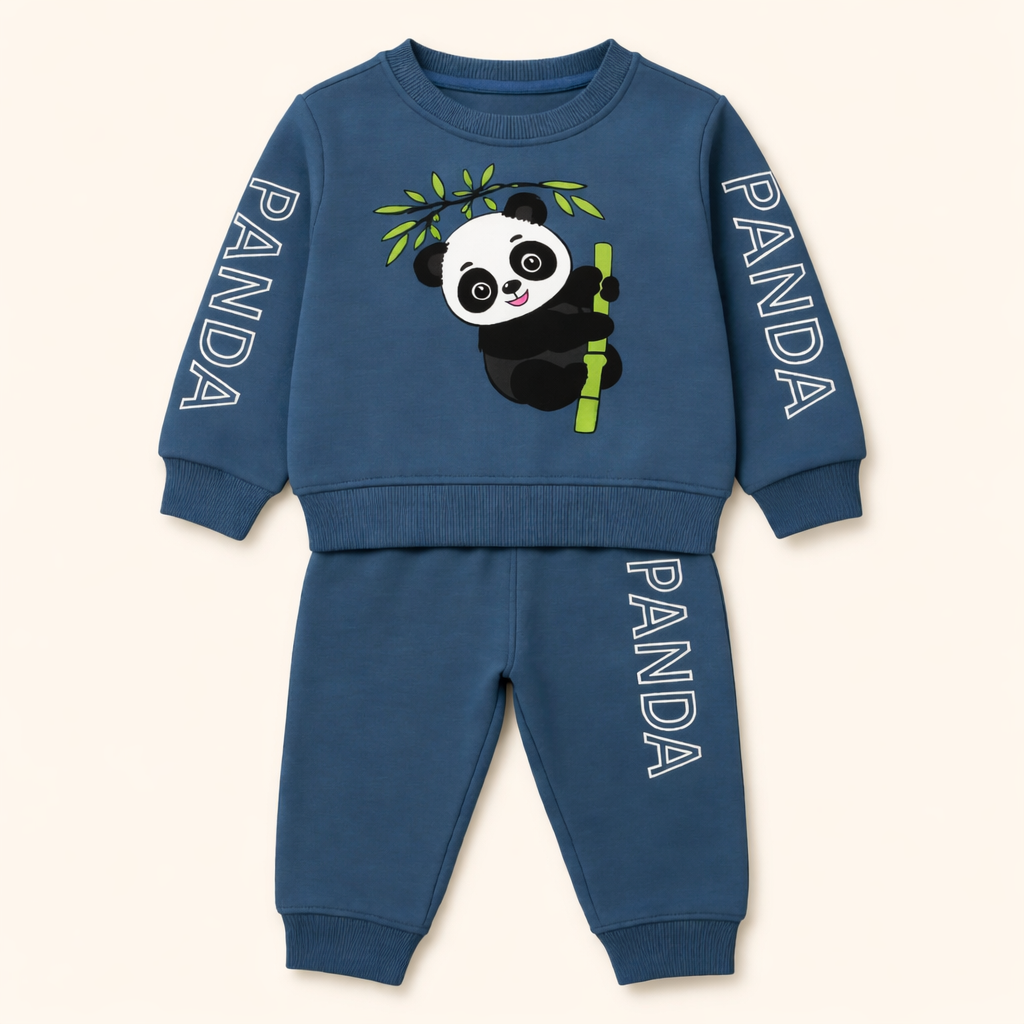 Lil' Cubs Panda Love kids fleece tracksuit set with cozy sweatshirt and joggers, suitable for boys aged 1 to 12 years.