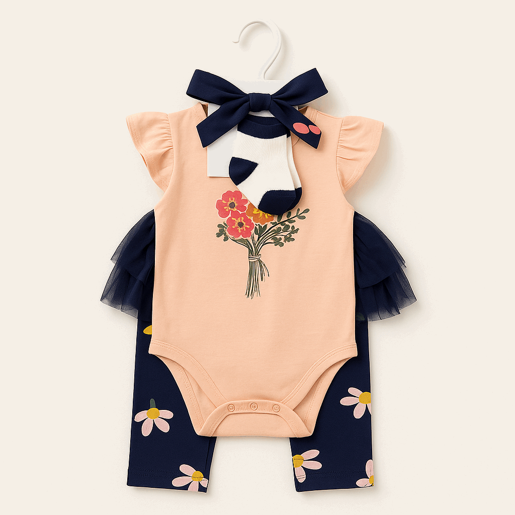 Peach Flower Romper Set (3M, 6M, 9M) – LilCubs Signature Collection