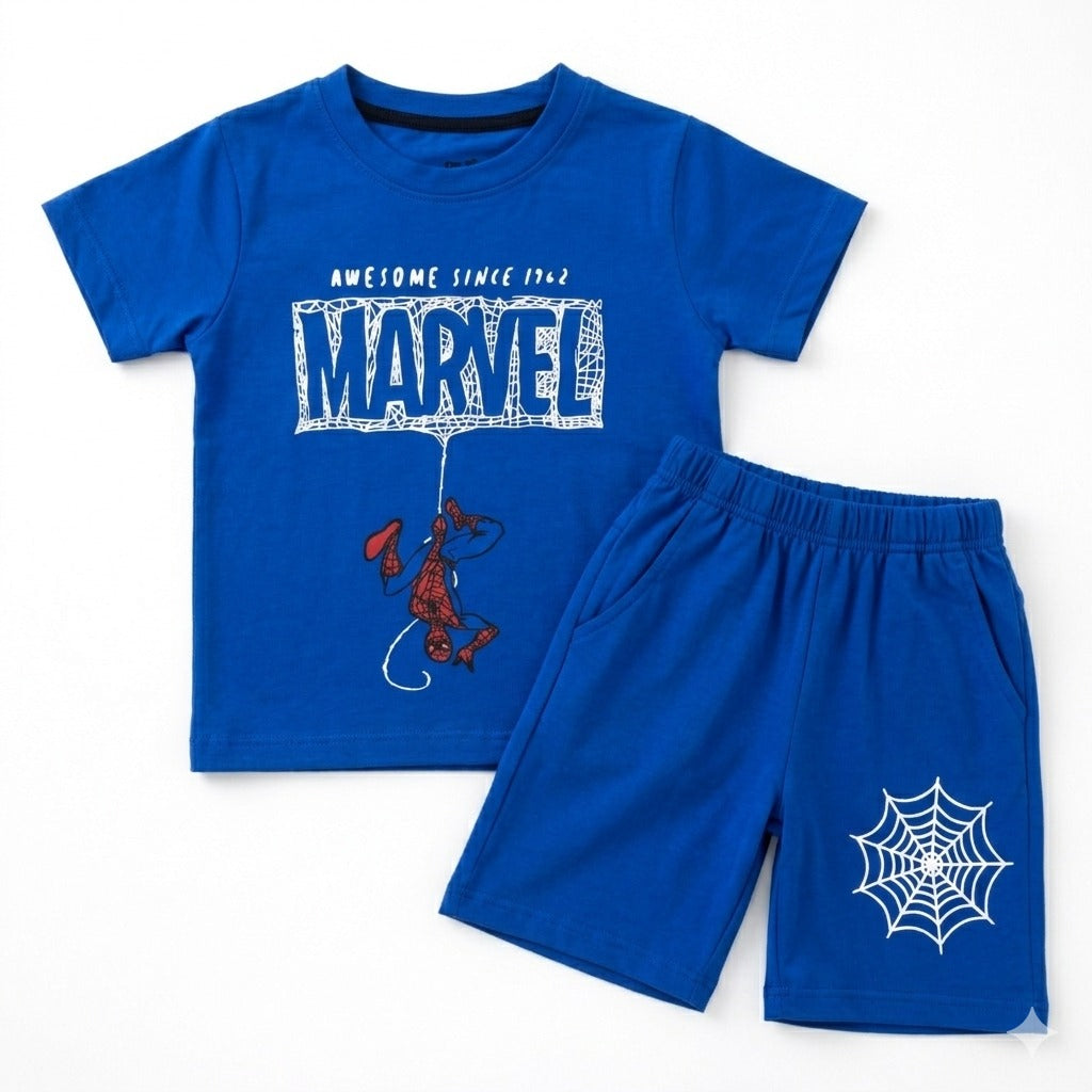 Boys Royal Blue Spider Print Summer Coord Set (1–12 Years) - Lil' Cubs