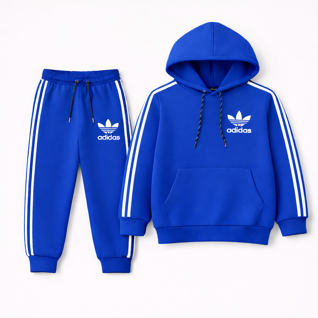 Blue Adidas-Inspired Fleece Tracksuit - Lil' Cubs