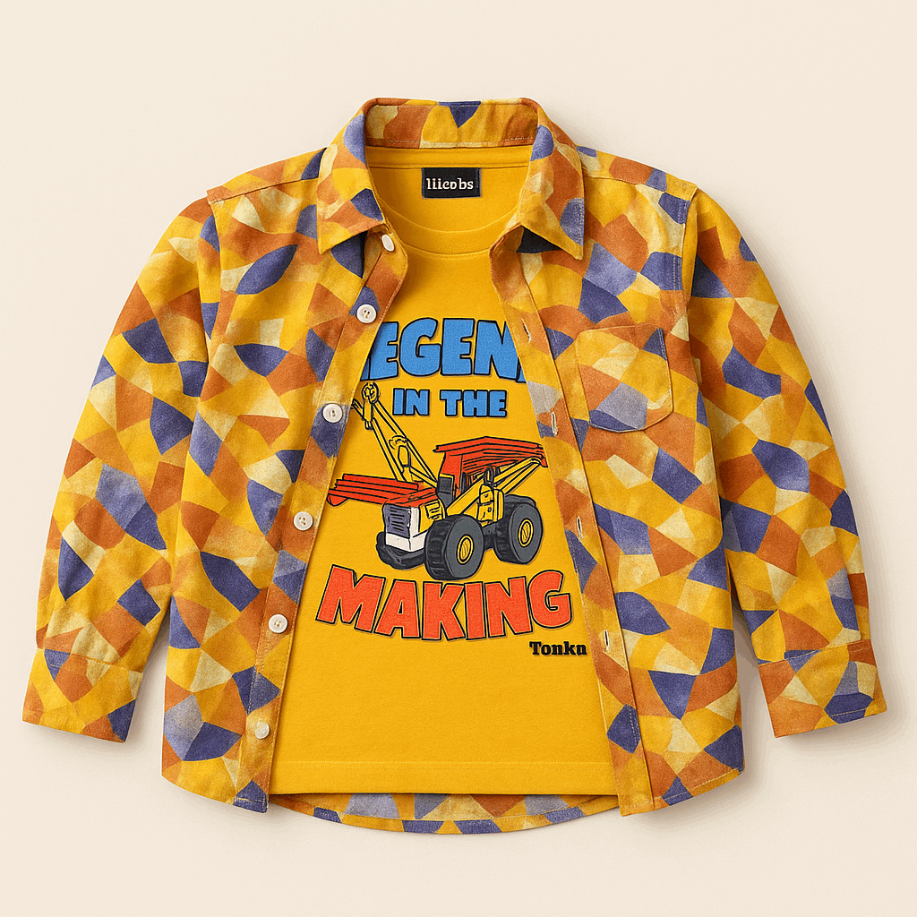 Legend in the Making” Tonka Double Shirt Set (Yellow & Orange)